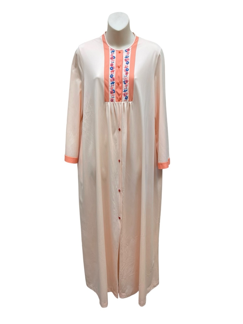 Lorraine Pink Embroidered Hostess Gown Lounge Robe Nightgown L